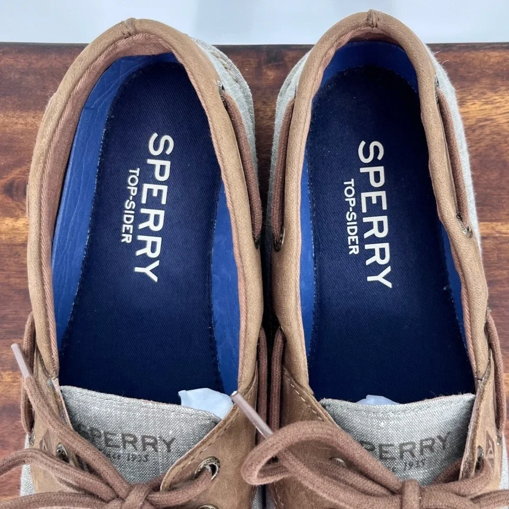 Sperry Top-Sider Boat Shoes Mens 10 Grey Brown‎ STS18767 Canvas Leather Loafers
